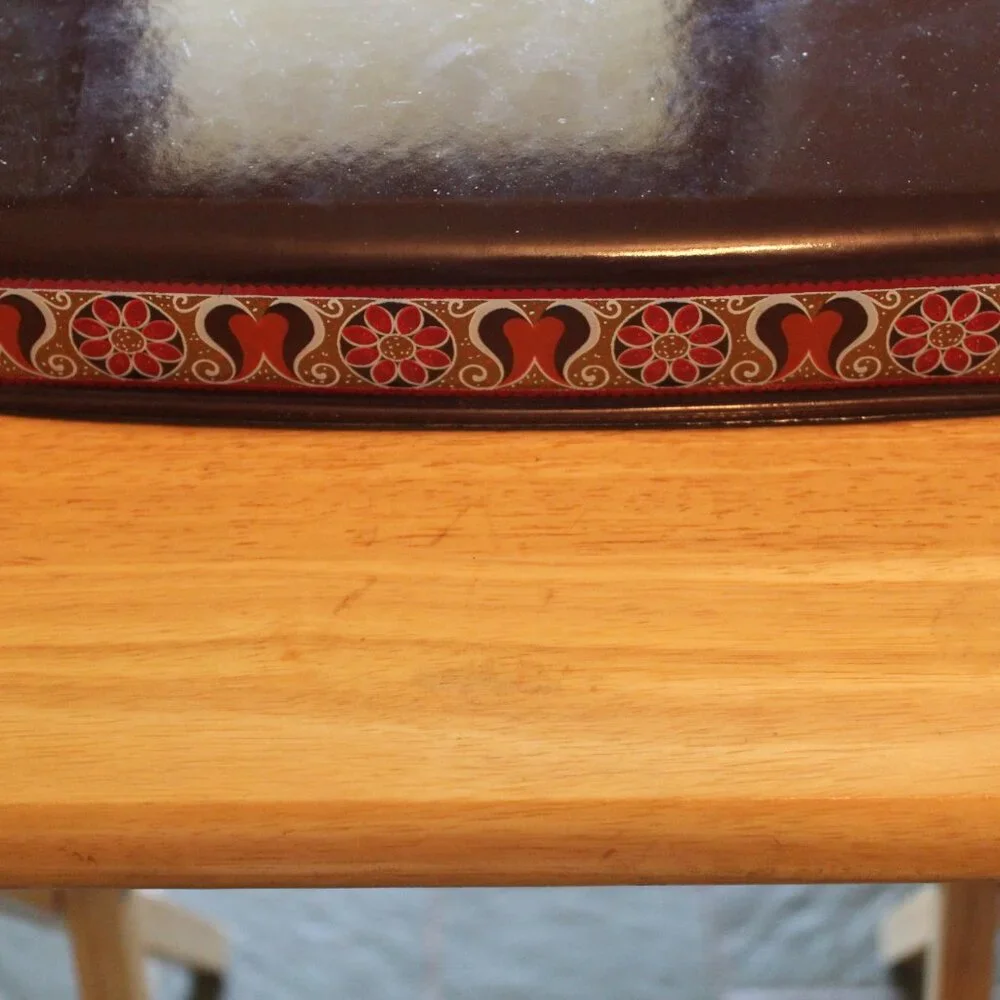 Vintage Brown Enamelware Baking Pan with White and Red Flower Pattern